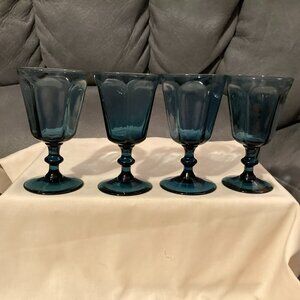 VTG 1974 Lenox Antique Dark Blue-Four Pedestal Wine Goblets-5"H-Holds 4 oz-EUC